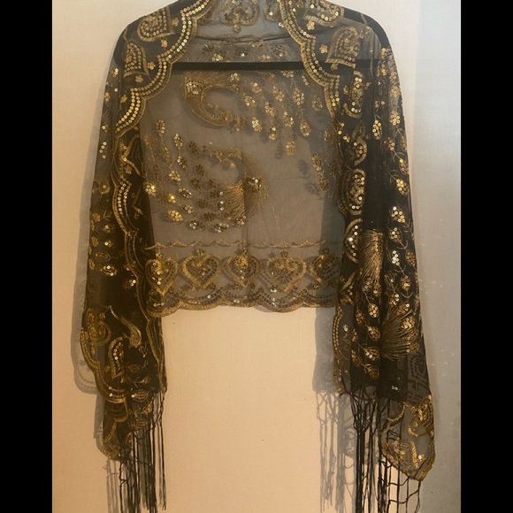 Peacocks Sequin Cape Evening Shawl Wrap - Picture 7 of 13